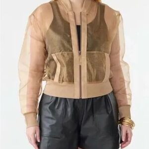 GSTQ Metallic Sheer Bomber Jacket in Gold